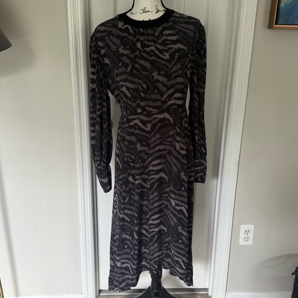 All Saints Fayre Remix Animal Printed Long Sleeve Black Handkerchief Midi Dress - Picture 4 of 14